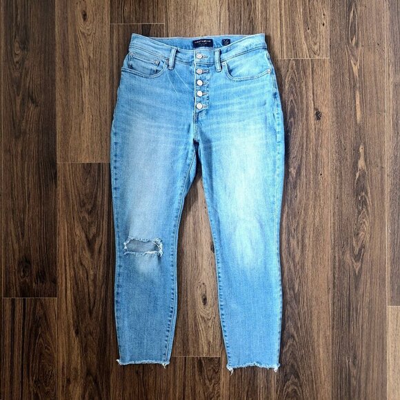 💙 Lucky Brand High Rise Bridgette Ankle Jeans Button Closure Raw Hem Distressed - Picture 1 of 8